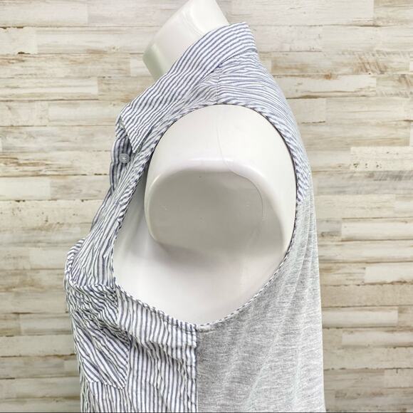 Anthro Drew Striped Top Womens Size S Blue Gray Crinkle Front Knit Back - Picture 7 of 15
